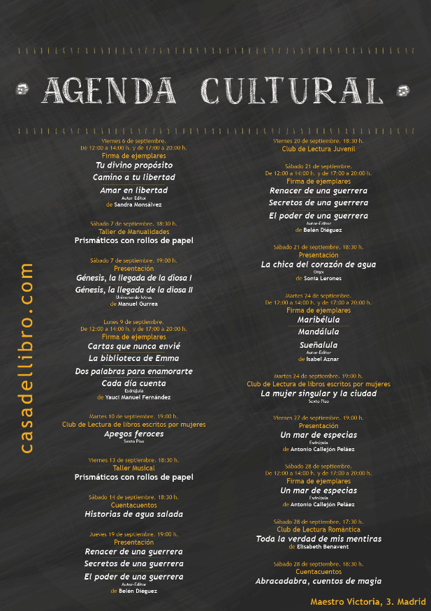 Agenda cultural septiembre - Casa del Libro Maestro Victoria